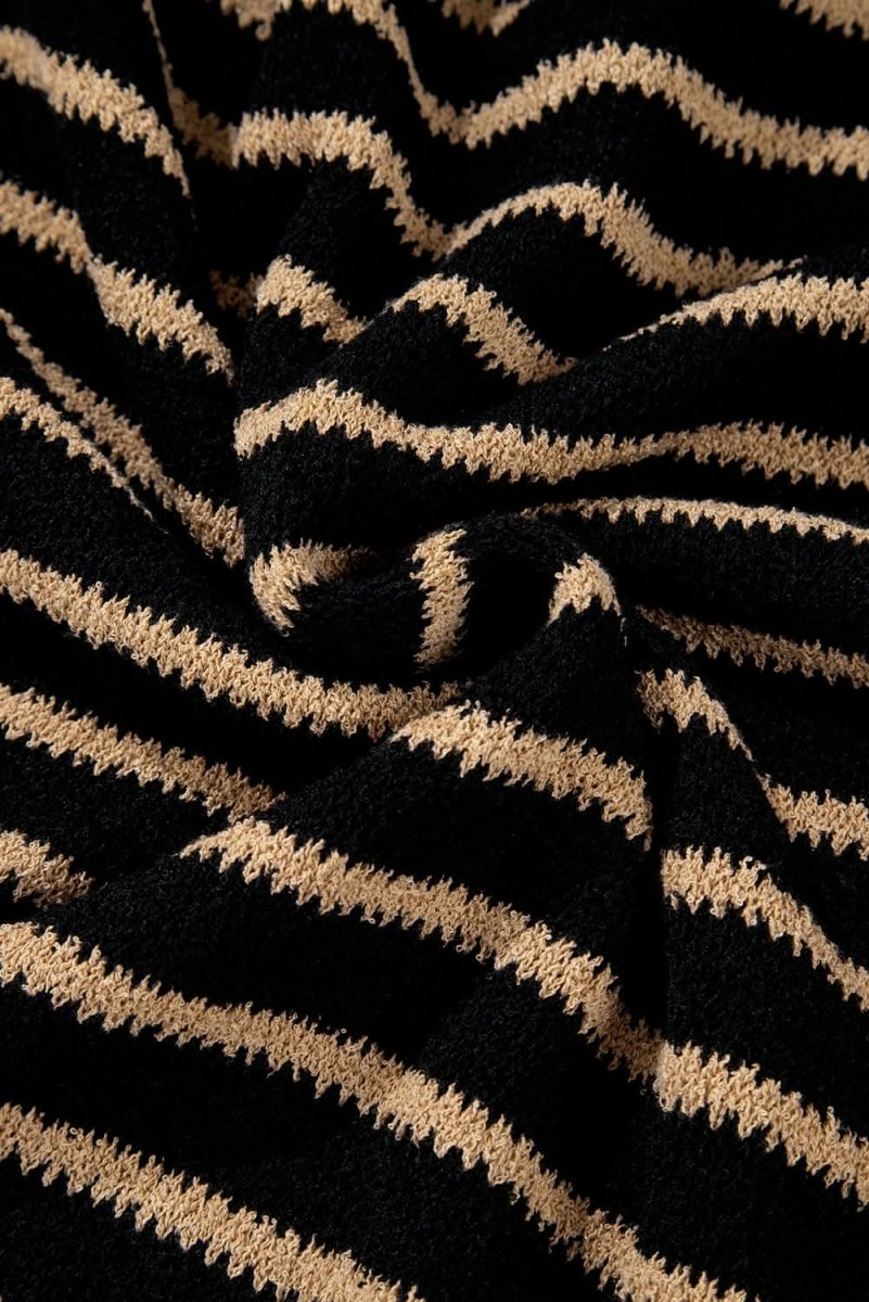 Trendy Black Striped Oversized Round Neck Sweater - Love Salve